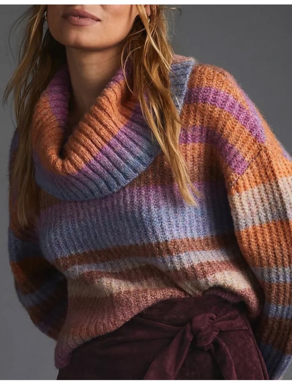 Anthropologie Striped Turtleneck Sweater XLP Knit Cropped Oversized Cozy Top